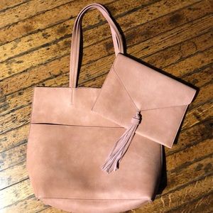 Blush Tote Bag with Matching Clutch